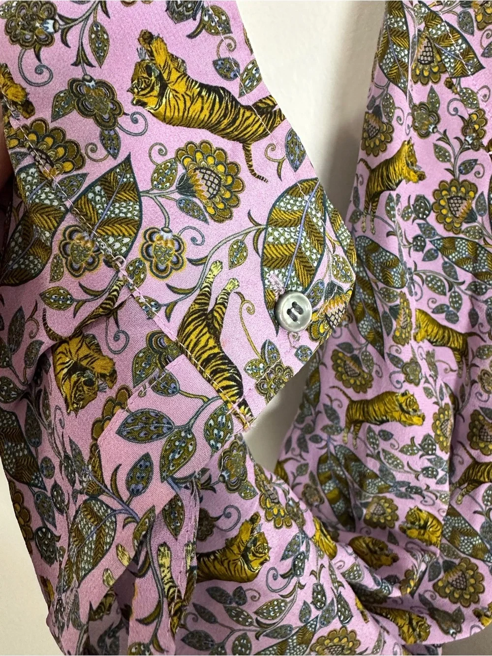 J. Crew 100% silk Lavender Tiger Floral Button-Down Shirt Size 12